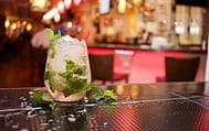 Delicious mint and lime cocktail served with fresh mint garnish in a stylish bar setting.