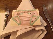 Deluxe restaurant napkin with a cute note card for special dining occasions.