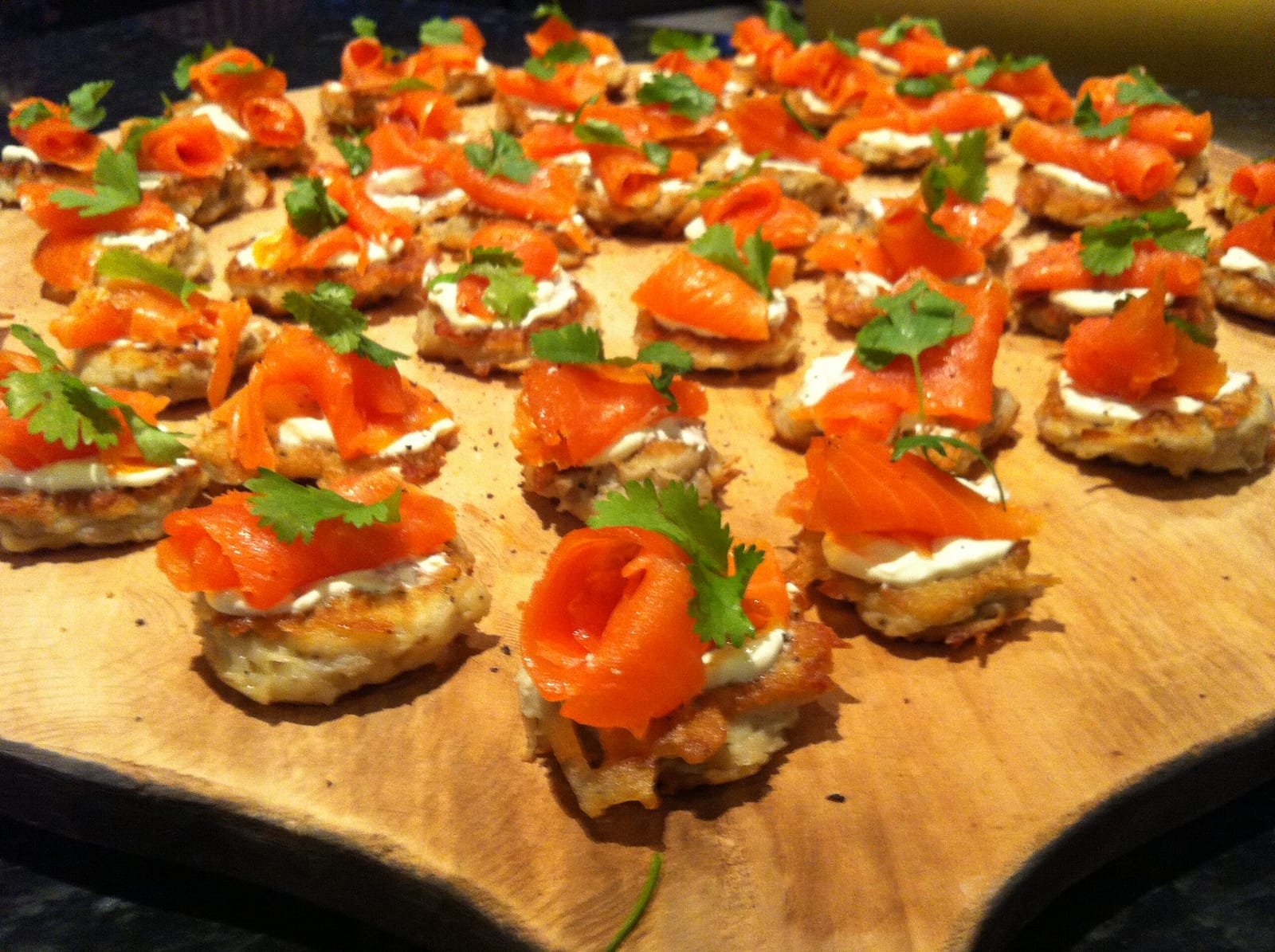 Citrus salmon avocado ceviche on corn tortilla and topped with micro herb (gf) (df) - Image 2