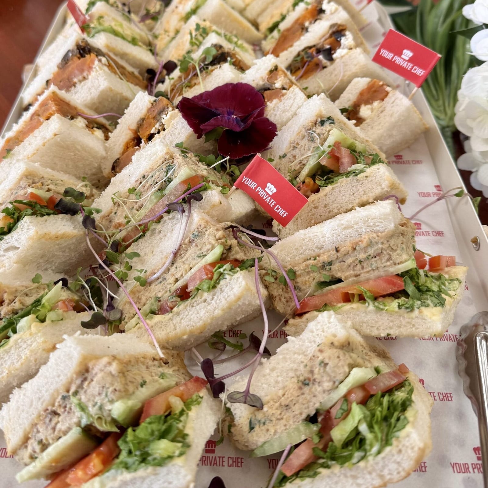 Pressed egg, smoked paprika, relish & mixed leaf finger sandwich (v, nf, df)