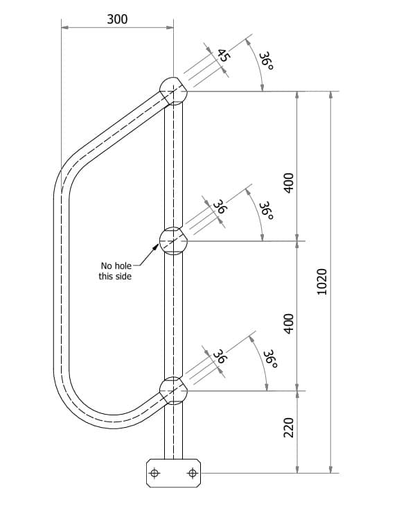 3 Rail - Angled Side Mount Post - Bottom Post