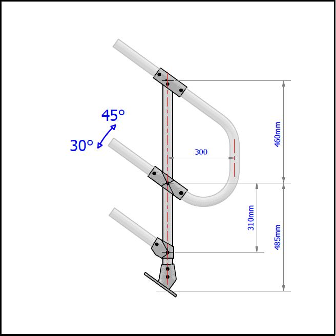 3 Pipe Railing Stair Bottom Posts - Angle Mount - Image 2