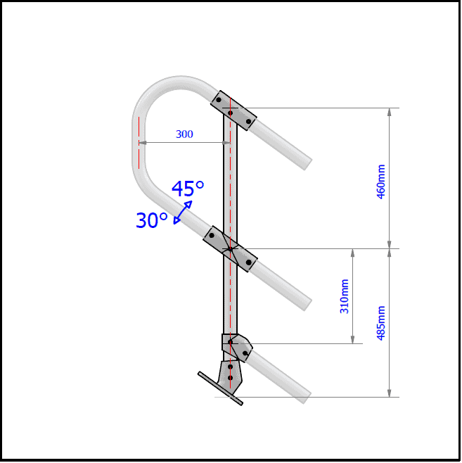 3 Pipe Railing Stair Top Posts - Angle Mount - Image 2